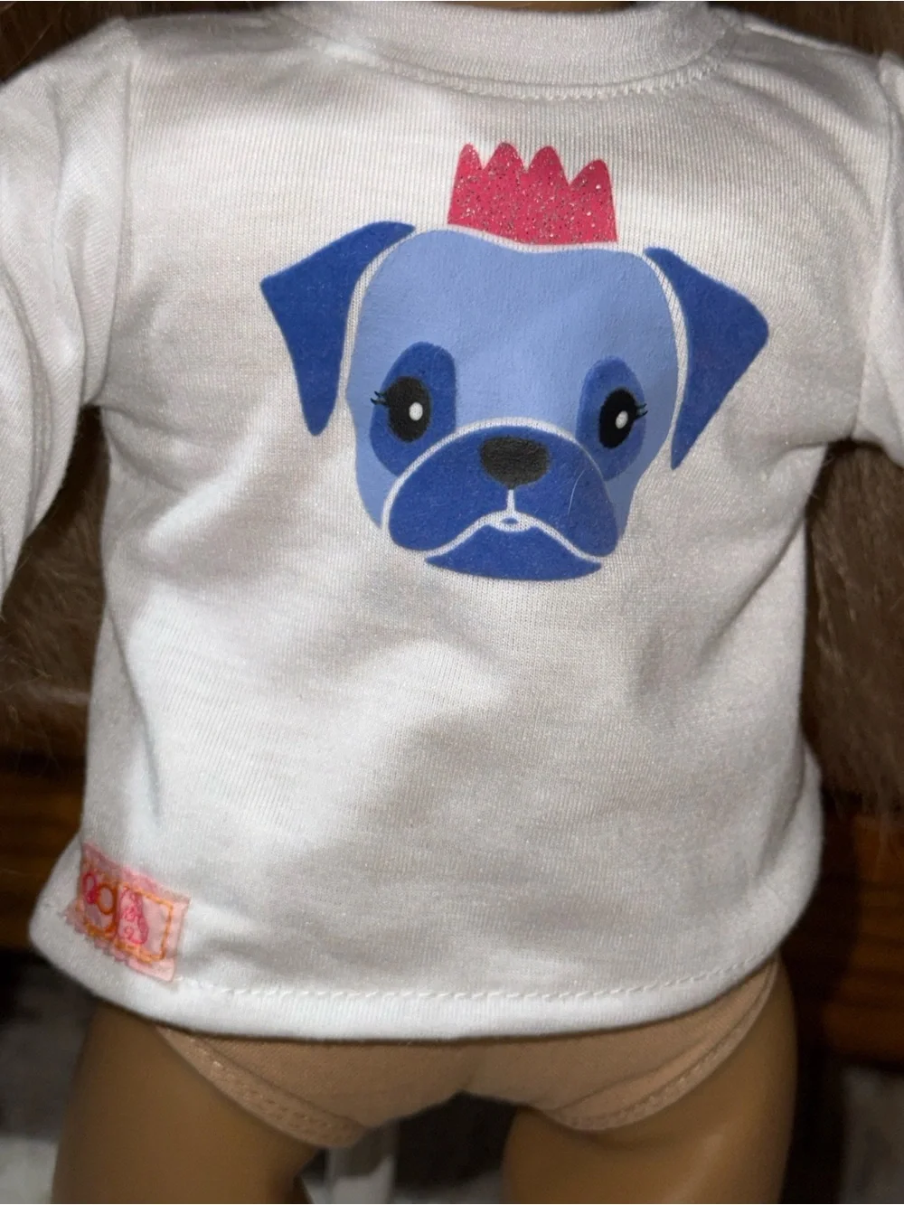 Our Generation long white sleeve dog shirt & blue puffy vest